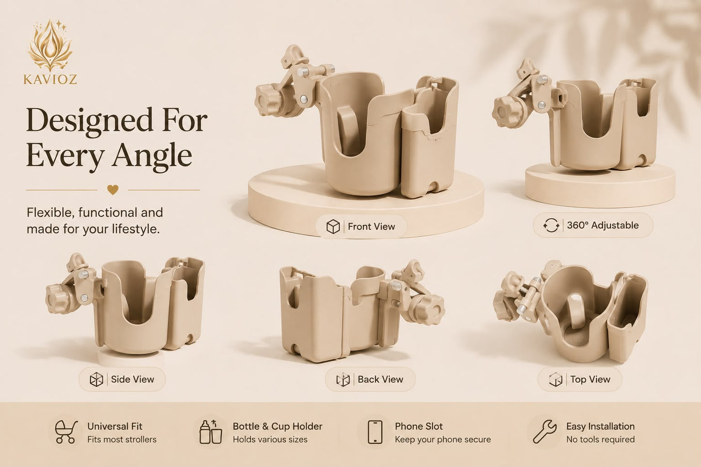 Kavioz™ 2-in-1 Stroller Cup & Phone Holder