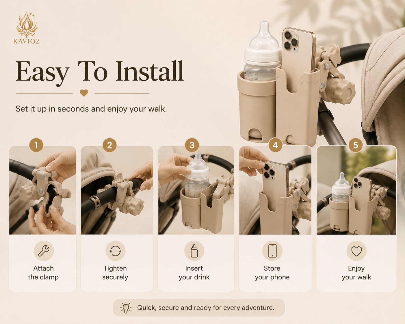 Kavioz™ 2-in-1 Stroller Cup & Phone Holder