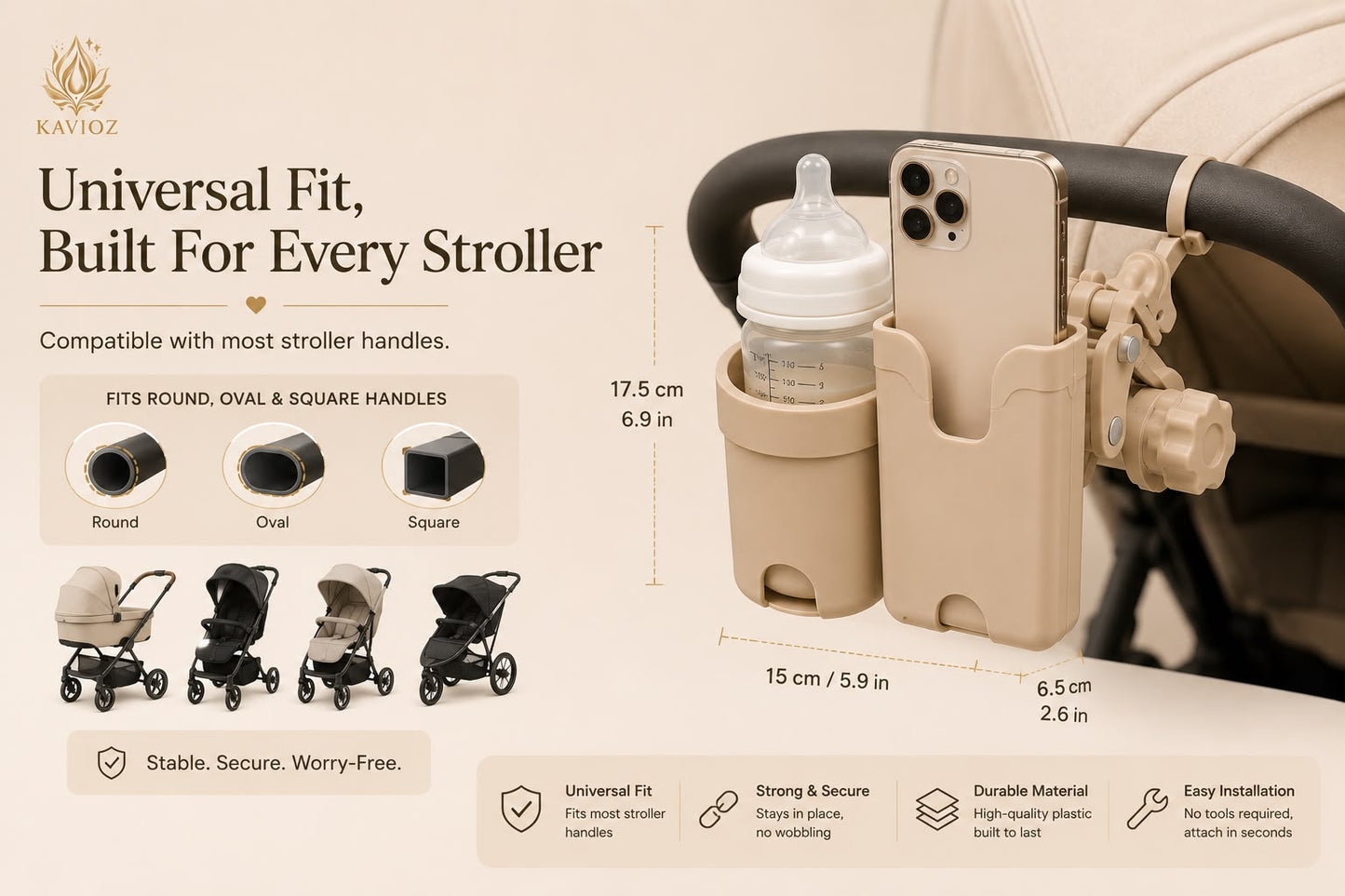Kavioz™ 2-in-1 Stroller Cup & Phone Holder